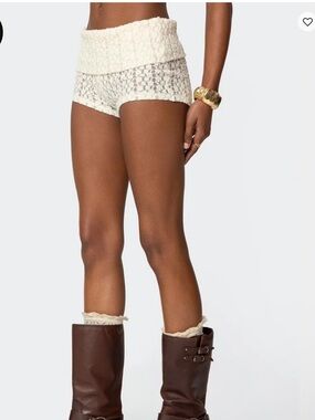 EDIKTED Rye Sheer Textured Fold Over Shorts